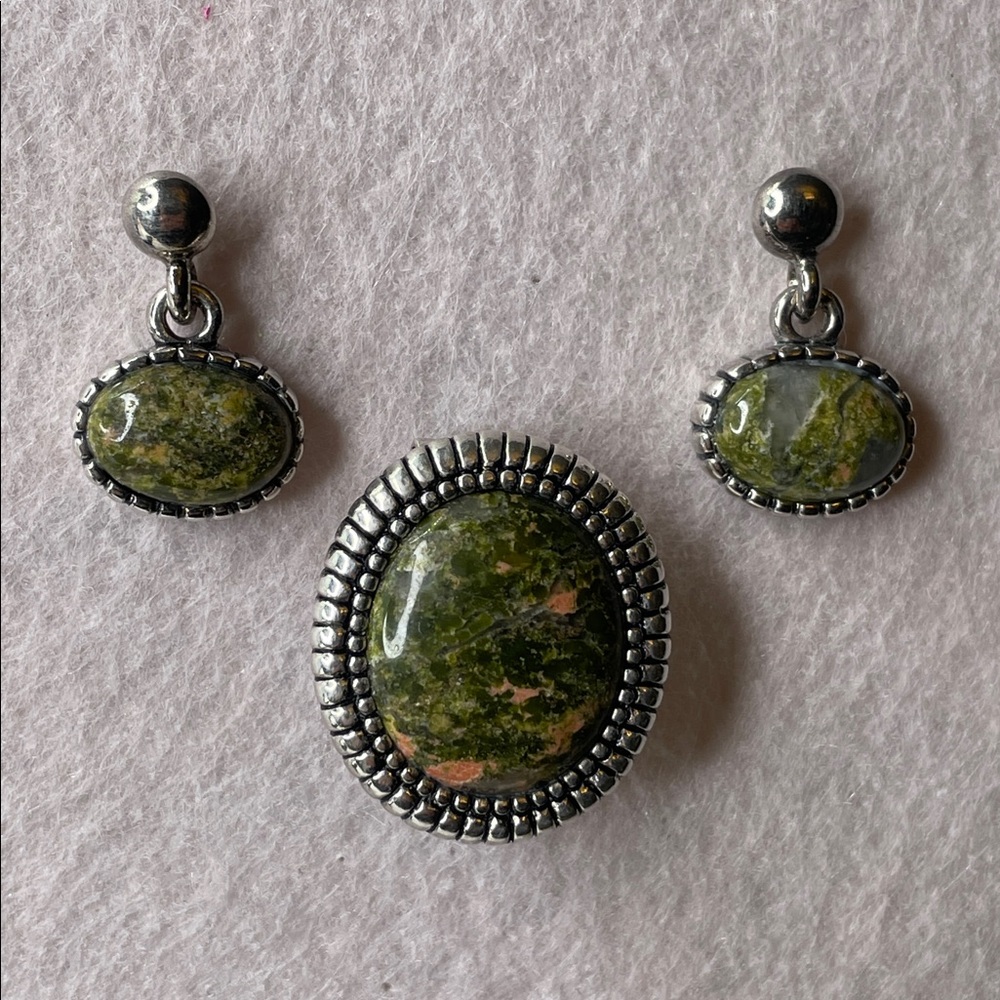 DS Sterling Silver Unakite Jasper Brooch Pendant & Earrings – Studio Artisan Set
